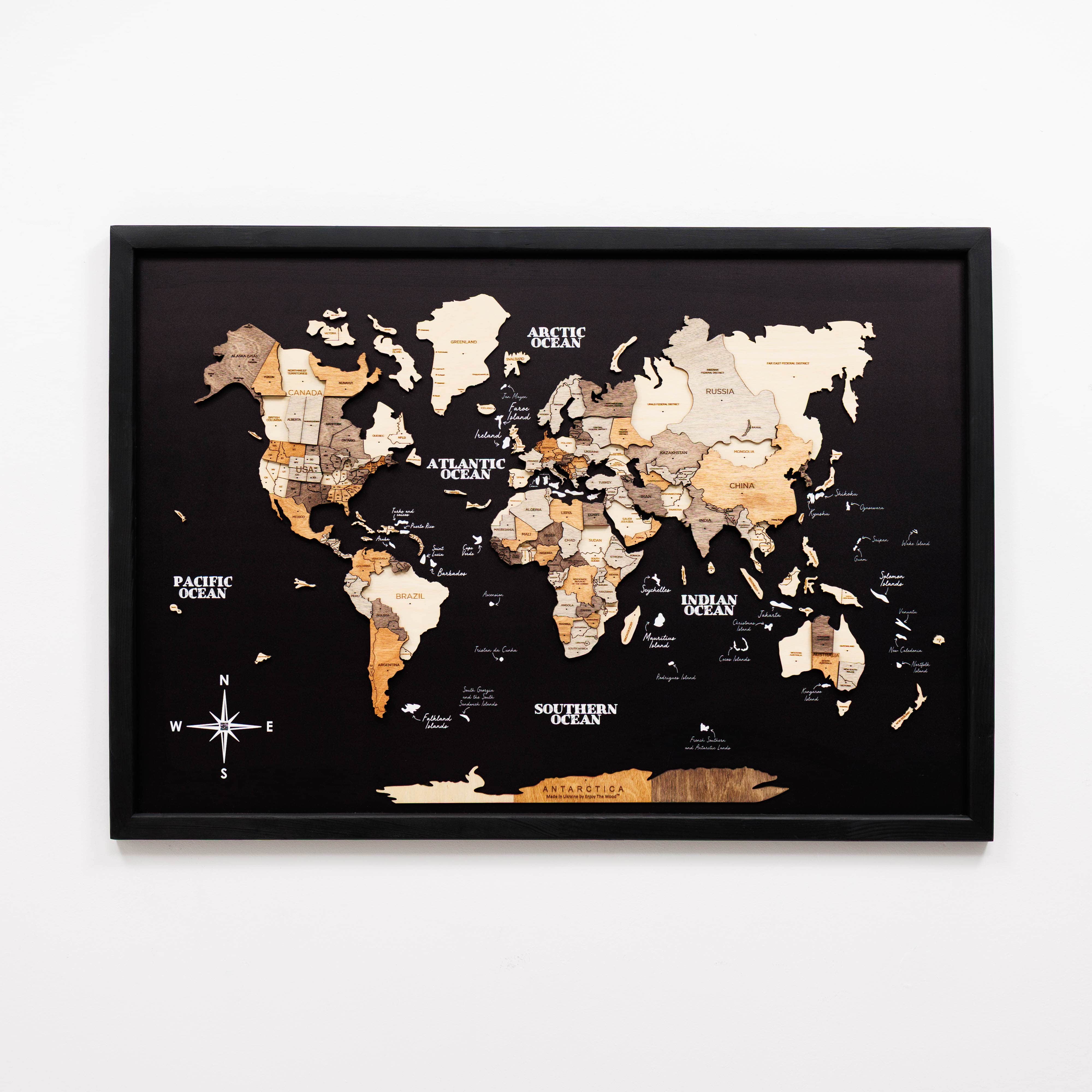 3D Wood Single Panel World Map Multicolor